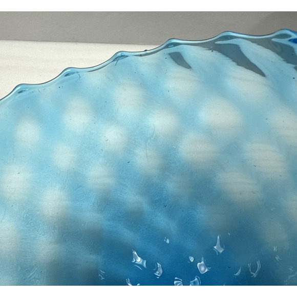 MCM Empoli Blue Diamond Optic Footed Vase Rose Bowl Blown Glass As Is - Picture 7 of 14